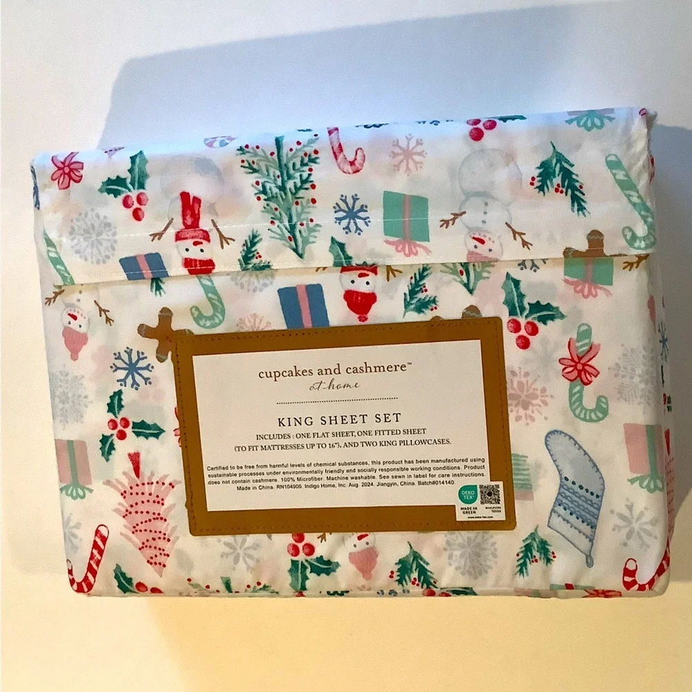 Cupcakes & Cashmere Holiday Retro Cute 4 pc Sheet Set King New